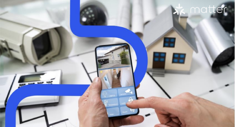 A person uses the Matter protocol through a smartphone app for smart house applications